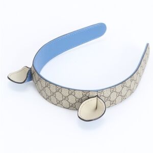 Gucci Beige Monogram Headband with Blue Lining and Cream Accents For Girls
